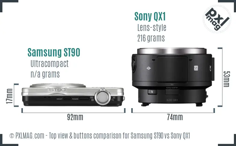 Samsung ST90 vs Sony QX1 top view buttons comparison Samsung ST90 vs Sony QX1 top view buttons comparison