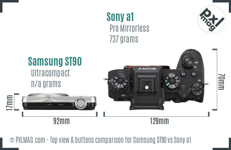 Samsung ST90 vs Sony a1 top view buttons comparison Samsung ST90 vs Sony a1 top view buttons comparison