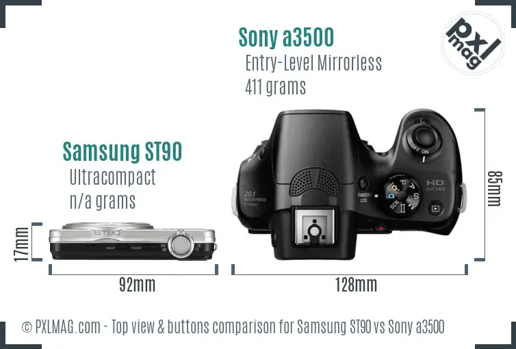 Samsung ST90 vs Sony a3500 top view buttons comparison