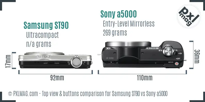 Samsung ST90 vs Sony a5000 top view buttons comparison