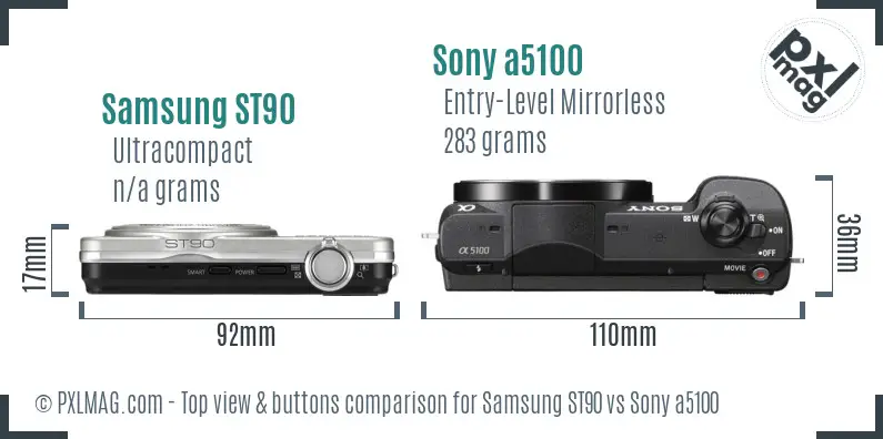 Samsung ST90 vs Sony a5100 top view buttons comparison