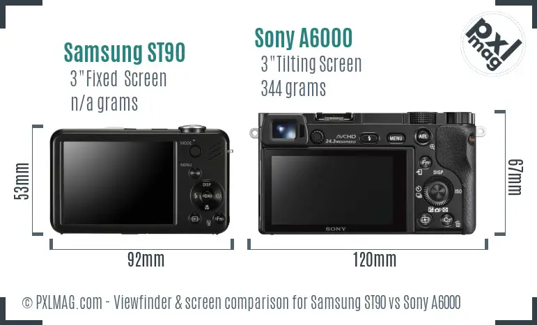 Samsung ST90 vs Sony A6000 Screen and Viewfinder comparison