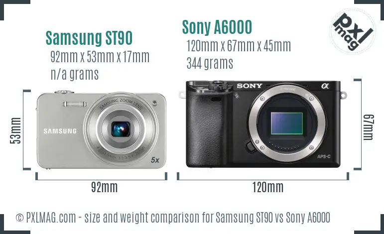 Samsung ST90 vs Sony A6000 size comparison