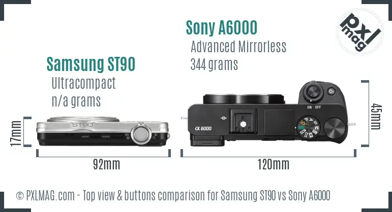 Samsung ST90 vs Sony A6000 top view buttons comparison