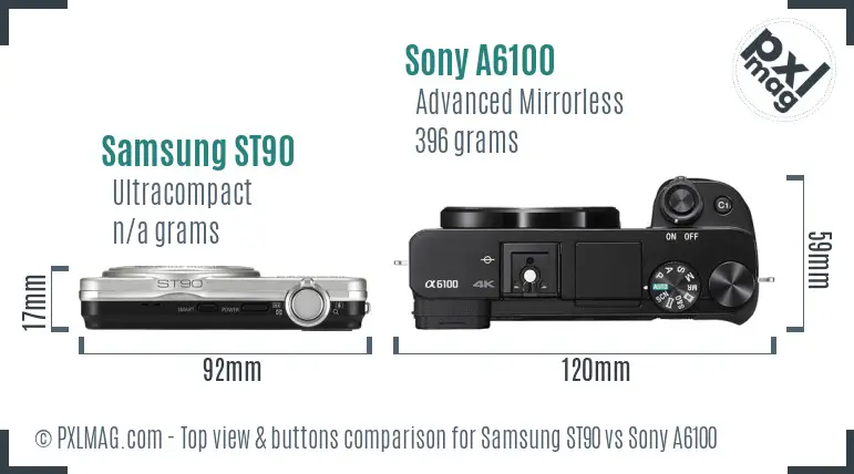 Samsung ST90 vs Sony A6100 top view buttons comparison Samsung ST90 vs Sony A6100 top view buttons comparison