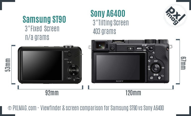 Samsung ST90 vs Sony A6400 Screen and Viewfinder comparison