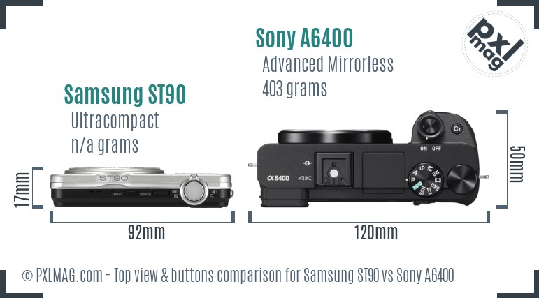 Samsung ST90 vs Sony A6400 top view buttons comparison