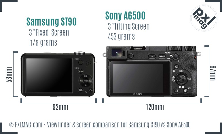 Samsung ST90 vs Sony A6500 Screen and Viewfinder comparison