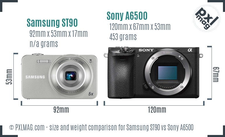 Samsung ST90 vs Sony A6500 size comparison