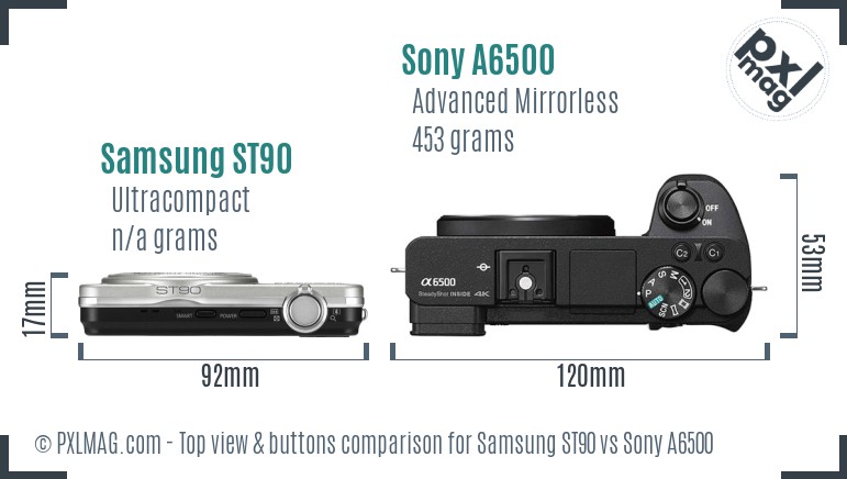 Samsung ST90 vs Sony A6500 top view buttons comparison