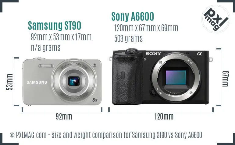 Samsung ST90 vs Sony A6600 size comparison