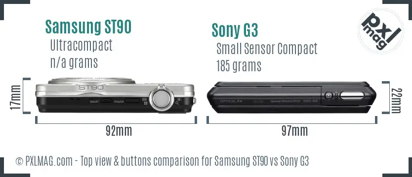 Samsung ST90 vs Sony G3 top view buttons comparison Samsung ST90 vs Sony G3 top view buttons comparison