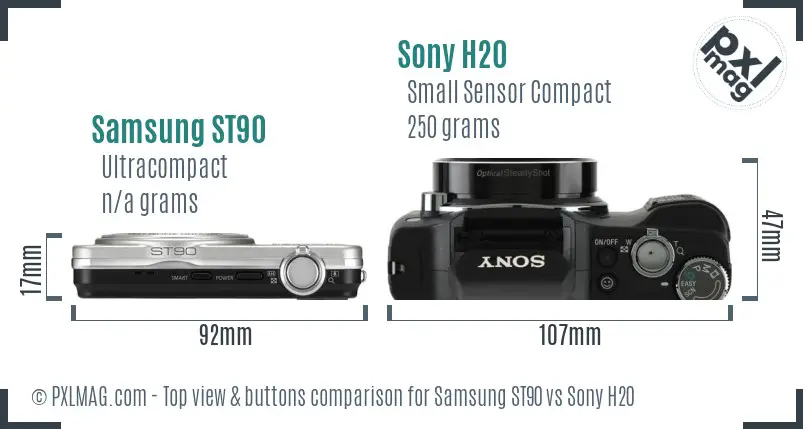 Samsung ST90 vs Sony H20 top view buttons comparison
