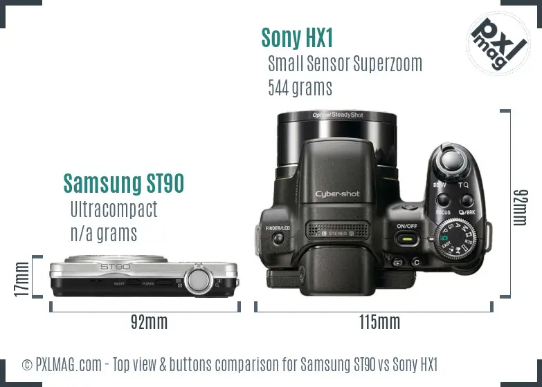 Samsung ST90 vs Sony HX1 top view buttons comparison Samsung ST90 vs Sony HX1 top view buttons comparison