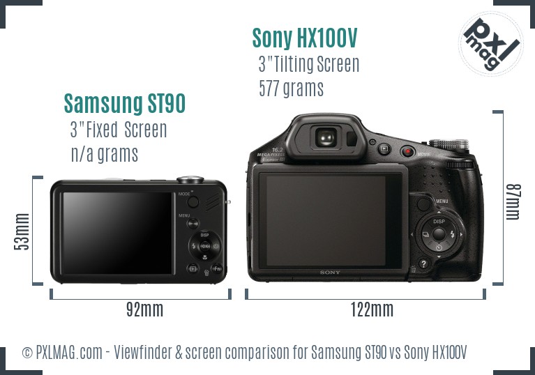 Samsung ST90 vs Sony HX100V Screen and Viewfinder comparison