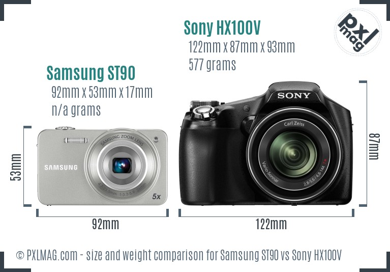 Samsung ST90 vs Sony HX100V size comparison Samsung ST90 vs Sony HX100V size comparison