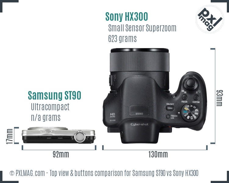 Samsung ST90 vs Sony HX300 top view buttons comparison
