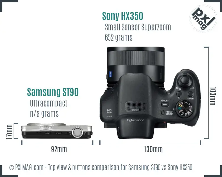 Samsung ST90 vs Sony HX350 top view buttons comparison