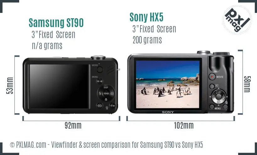 Samsung ST90 vs Sony HX5 Screen and Viewfinder comparison