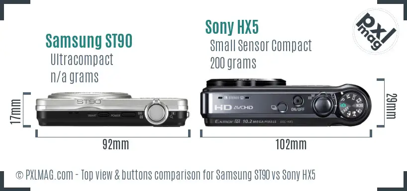 Samsung ST90 vs Sony HX5 top view buttons comparison