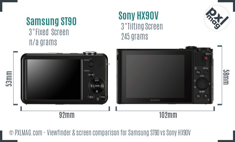 Samsung ST90 vs Sony HX90V Screen and Viewfinder comparison