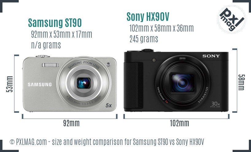 Samsung ST90 vs Sony HX90V size comparison