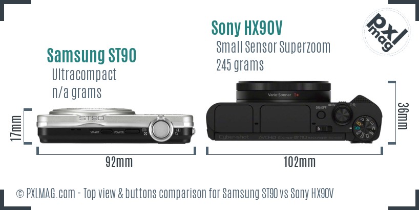 Samsung ST90 vs Sony HX90V top view buttons comparison