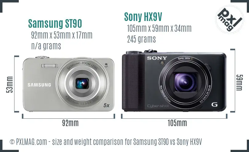Samsung ST90 vs Sony HX9V size comparison Samsung ST90 vs Sony HX9V size comparison