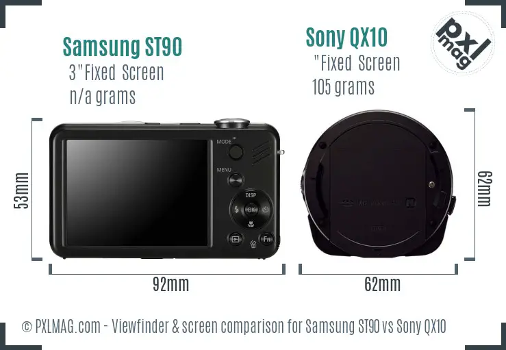 Samsung ST90 vs Sony QX10 Screen and Viewfinder comparison