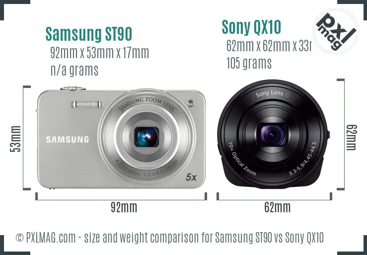 Samsung ST90 vs Sony QX10 size comparison