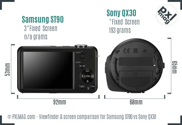 Samsung ST90 vs Sony QX30 Screen and Viewfinder comparison