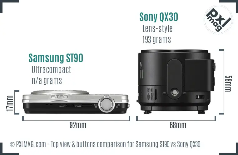 Samsung ST90 vs Sony QX30 top view buttons comparison