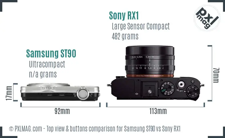Samsung ST90 vs Sony RX1 top view buttons comparison Samsung ST90 vs Sony RX1 top view buttons comparison