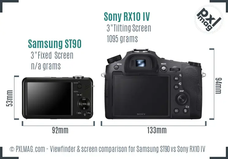 Samsung ST90 vs Sony RX10 IV Screen and Viewfinder comparison