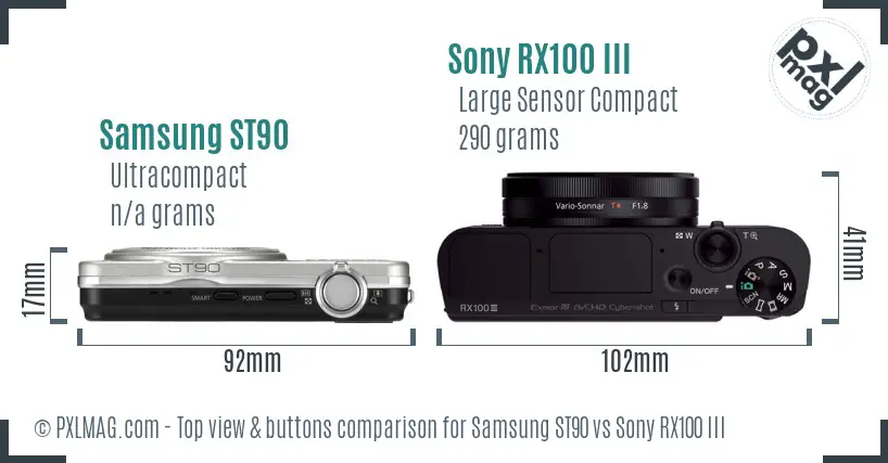 Samsung ST90 vs Sony RX100 III top view buttons comparison Samsung ST90 vs Sony RX100 III top view buttons comparison