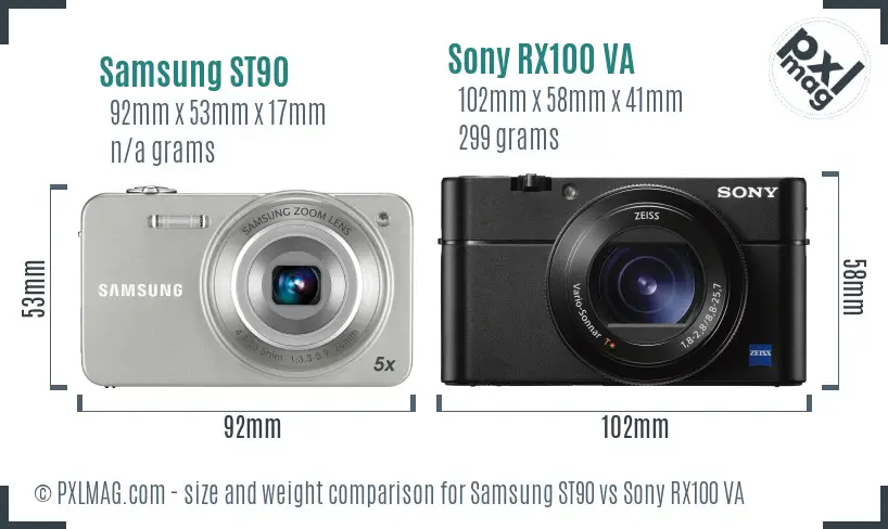 Samsung ST90 vs Sony RX100 VA size comparison