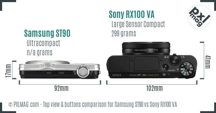 Samsung ST90 vs Sony RX100 VA top view buttons comparison