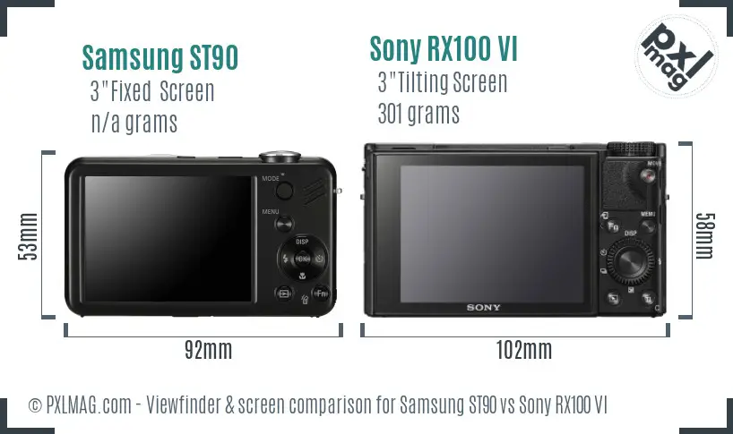 Samsung ST90 vs Sony RX100 VI Screen and Viewfinder comparison