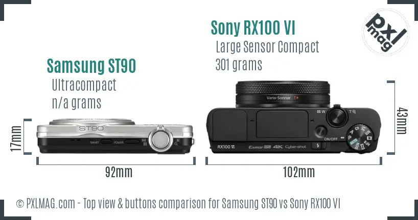 Samsung ST90 vs Sony RX100 VI top view buttons comparison