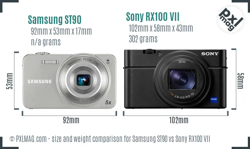 Samsung ST90 vs Sony RX100 VII size comparison