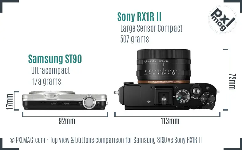 Samsung ST90 vs Sony RX1R II top view buttons comparison Samsung ST90 vs Sony RX1R II top view buttons comparison