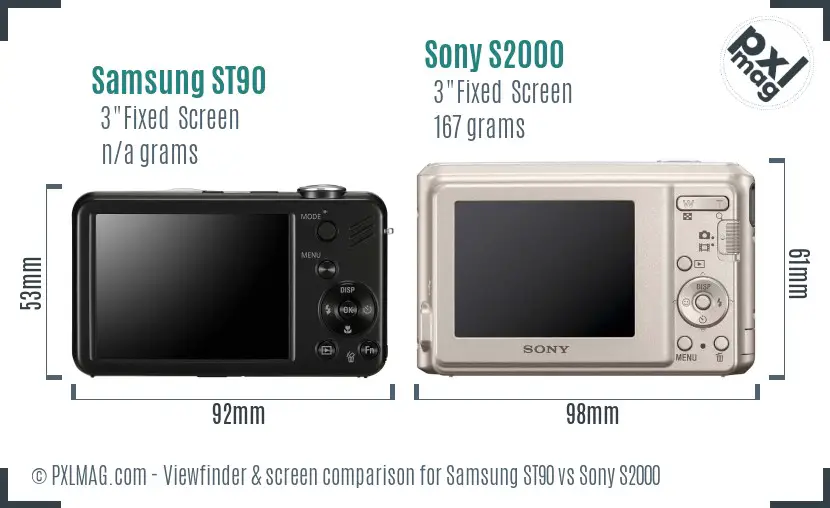 Samsung ST90 vs Sony S2000 Screen and Viewfinder comparison