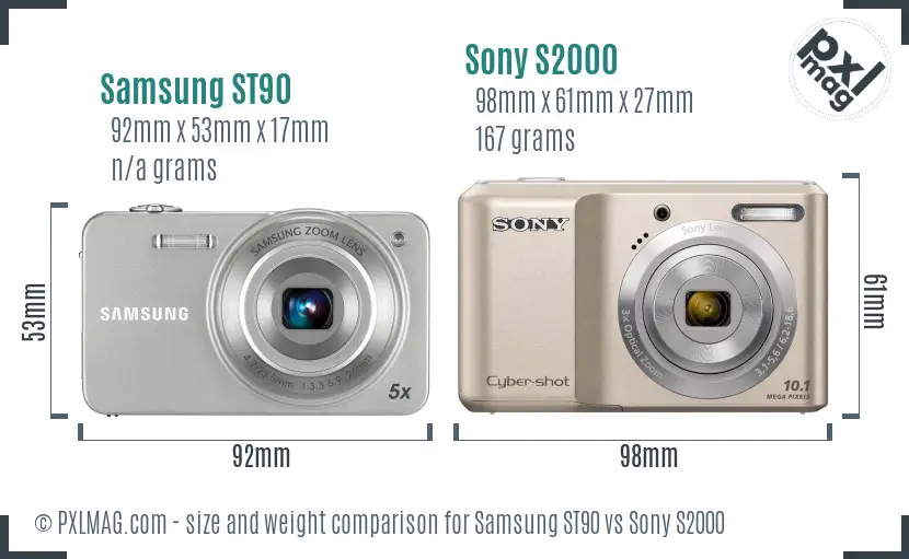 Samsung ST90 vs Sony S2000 size comparison