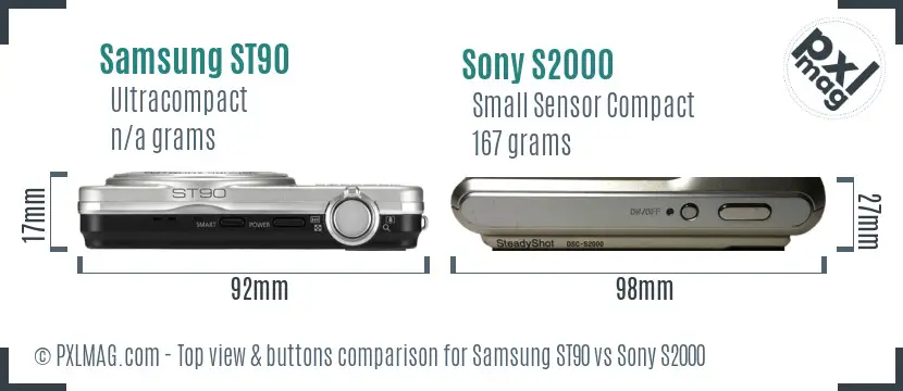 Samsung ST90 vs Sony S2000 top view buttons comparison