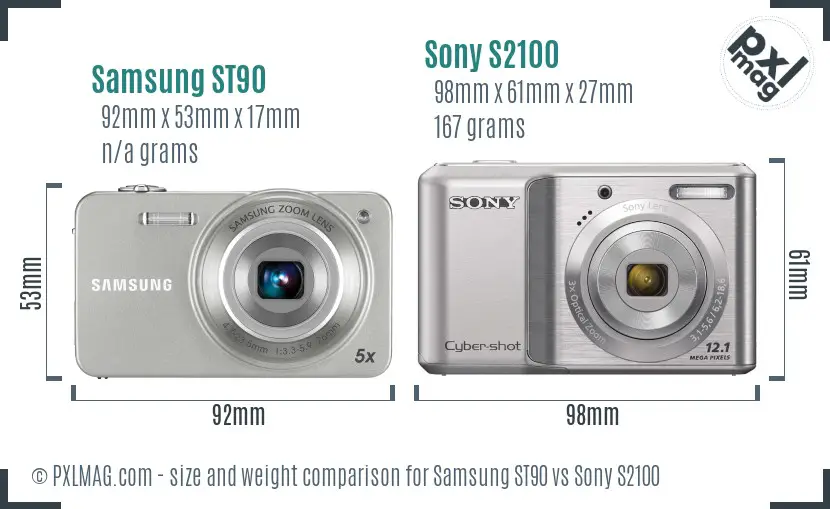 Samsung ST90 vs Sony S2100 size comparison