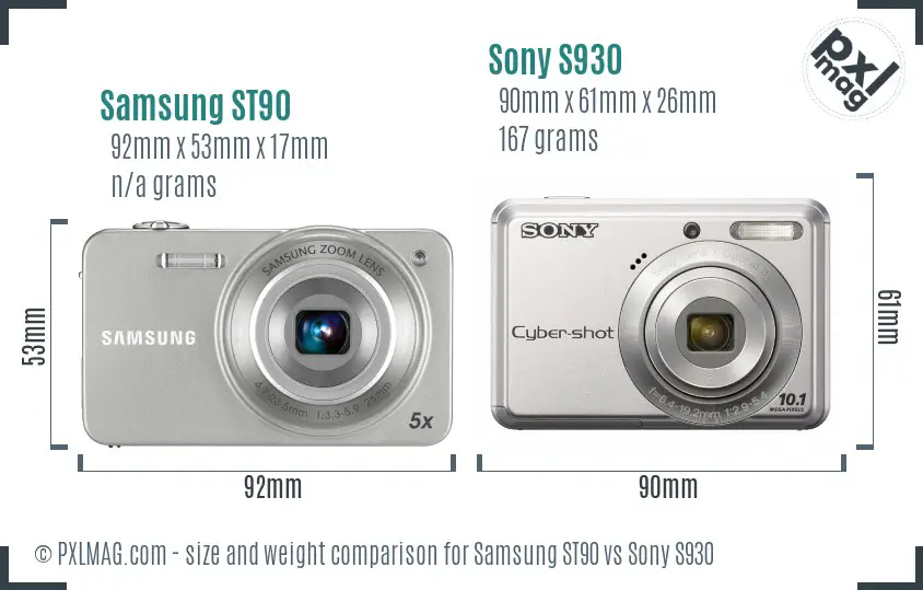 Samsung ST90 vs Sony S930 size comparison