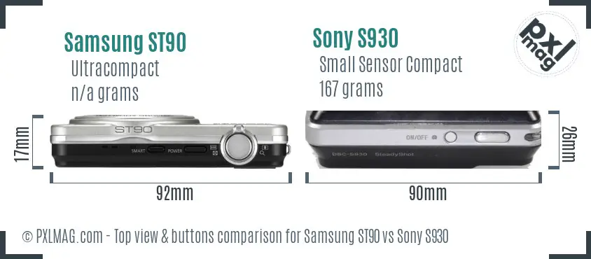 Samsung ST90 vs Sony S930 top view buttons comparison