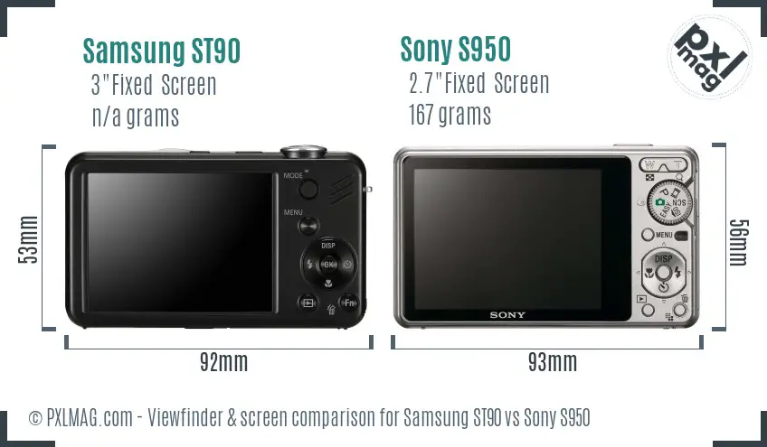 Samsung ST90 vs Sony S950 Screen and Viewfinder comparison