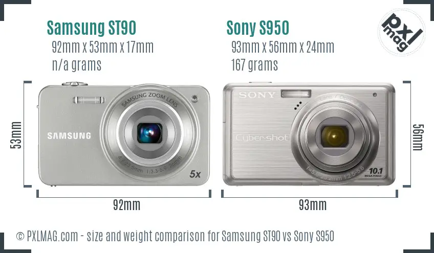 Samsung ST90 vs Sony S950 size comparison