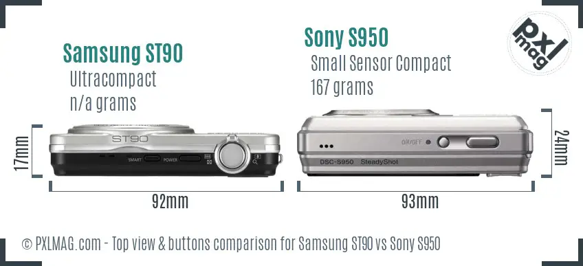 Samsung ST90 vs Sony S950 top view buttons comparison